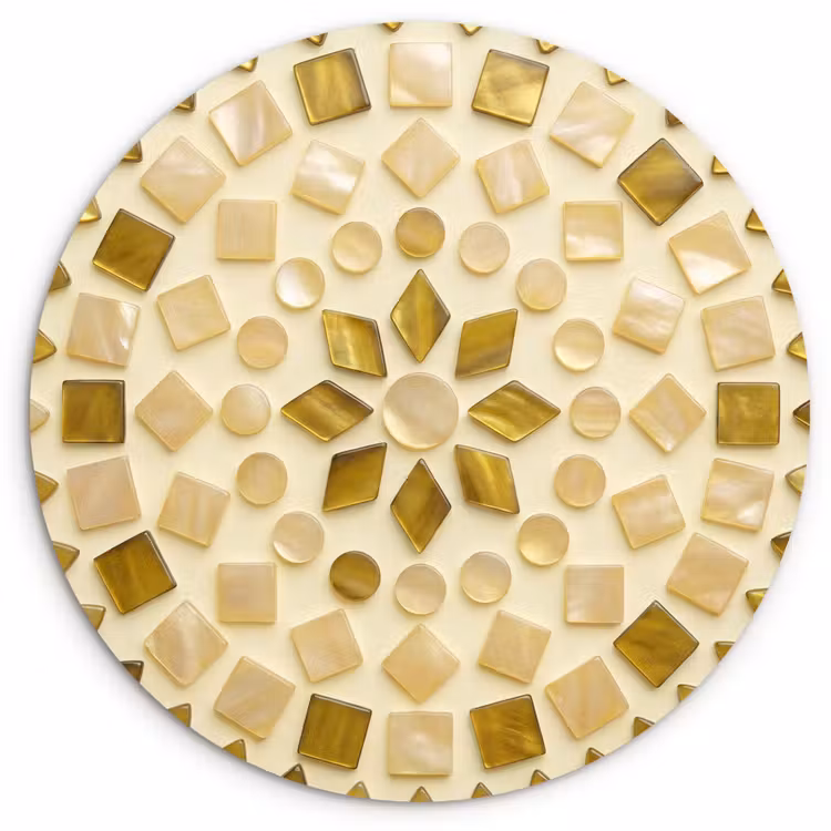 Patroon - Vormen - Mozaïek - Abstract - Goud Wandcirkel kunststof plaat 5mm dik klein -3d