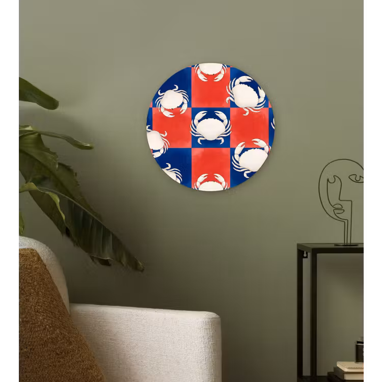 Patroon - Zeeleven - Rood - Blauw - Abstract Wandcirkel kunststof plaat 5mm dik klein -sfeer3
