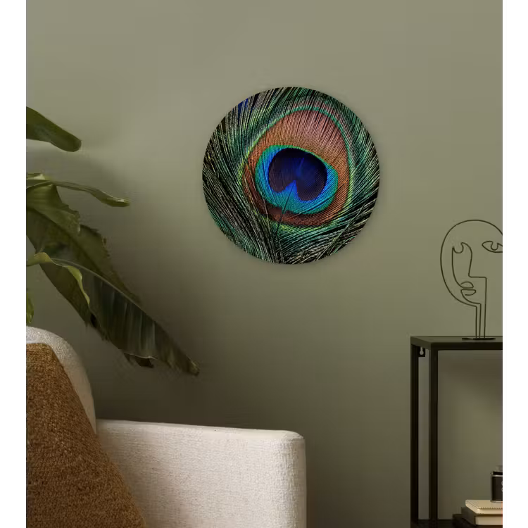 Pauwenveren - Klassiek - Groen Wandcirkel kunststof plaat 5mm dik klein -sfeer3