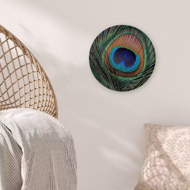 Pauwenveren - Klassiek - Groen Wandcirkel kunststof plaat 5mm dik klein -sfeer5