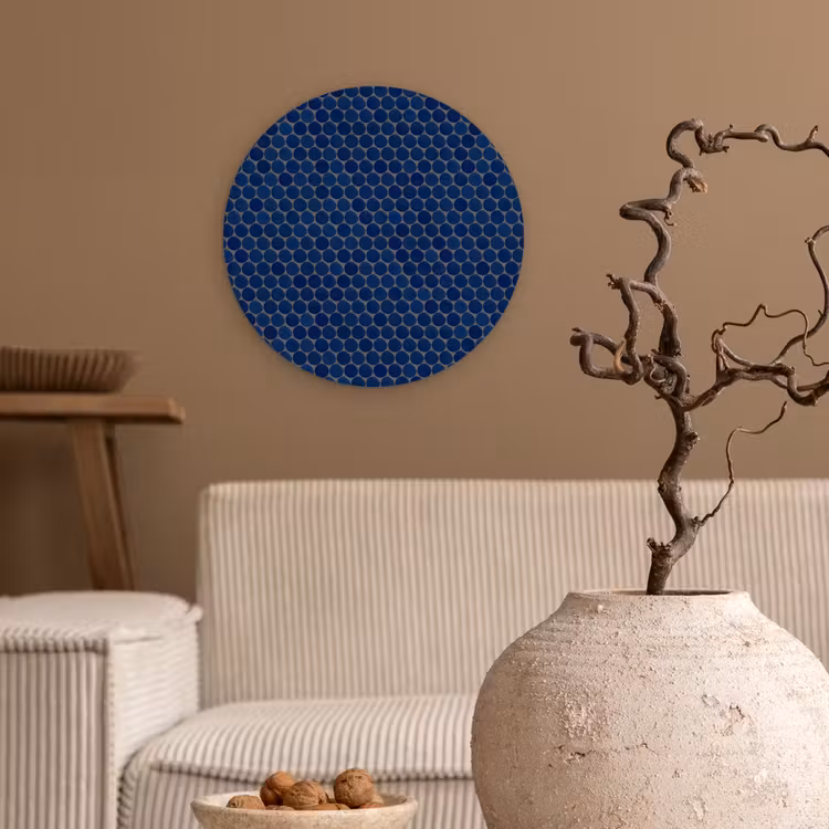 Penny - Mozaïek - Donkerblauw Wandcirkel kunststof plaat 5mm dik klein 188 -sfeer1