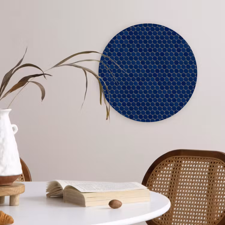 Penny - Mozaïek - Donkerblauw Wandcirkel kunststof plaat 5mm dik klein 188 -sfeer4