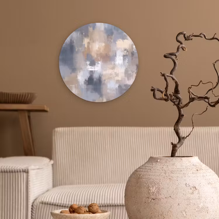 Penseelstreken - Schilderij - Beige Wandcirkel kunststof plaat 5mm dik klein -sfeer1