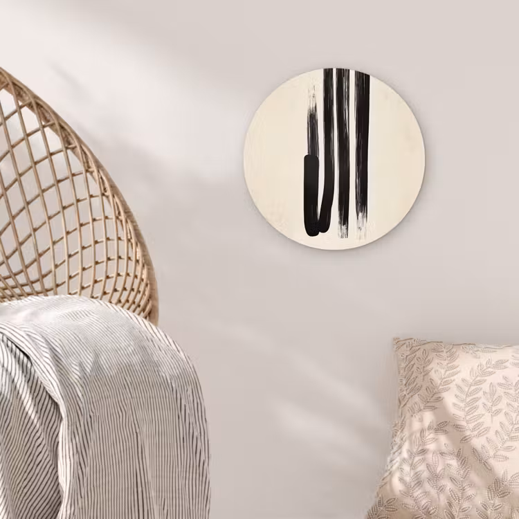 Penseelstreken - Verticaal - Zwart Wandcirkel kunststof plaat 5mm dik klein -sfeer5