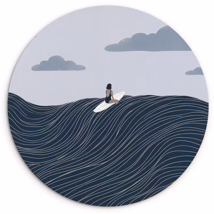 Persoon - Surfen - Oceaan - Natuur - Modern Wandcirkel kunststof plaat 5mm dik klein -3d