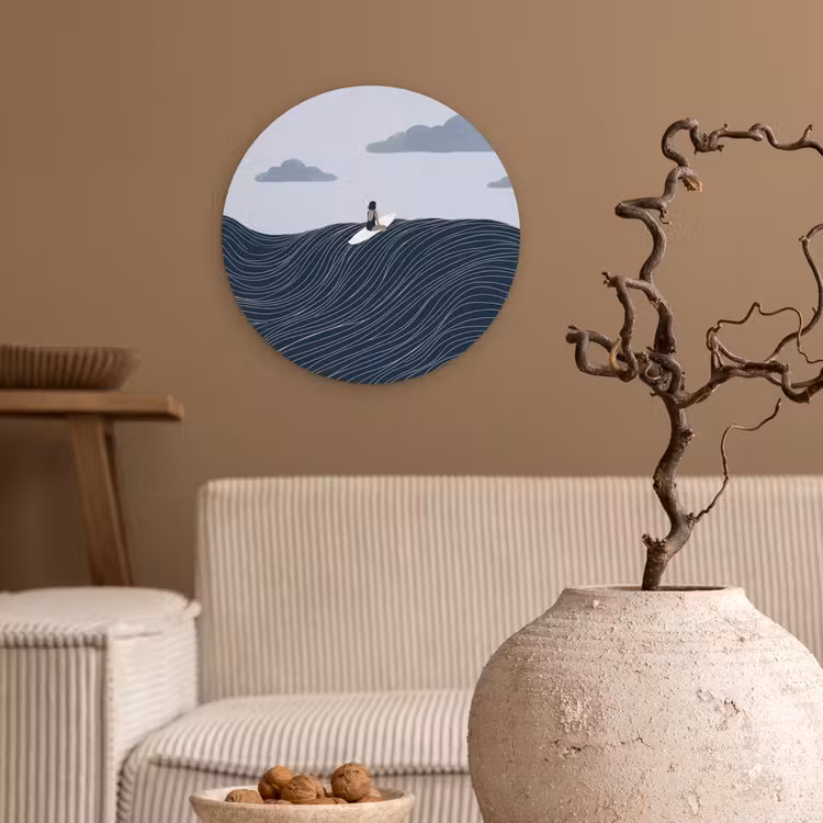 Persoon - Surfen - Oceaan - Natuur - Modern Wandcirkel kunststof plaat 5mm dik klein -sfeer1