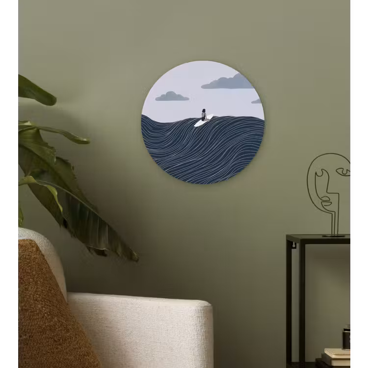 Persoon - Surfen - Oceaan - Natuur - Modern Wandcirkel kunststof plaat 5mm dik klein -sfeer3