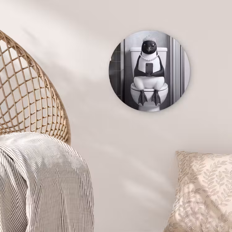 Pinguïn - Telefoon - Toilet - Zwart - Wit Wandcirkel kunststof plaat 5mm dik klein -sfeer5