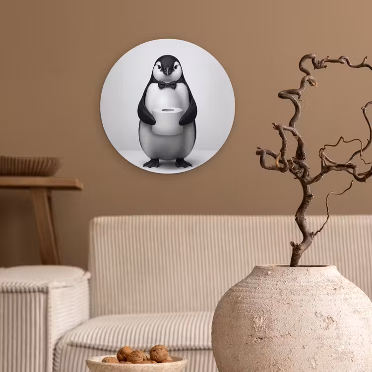 Pinguïn - WC rol - Wit Wandcirkel kunststof plaat 5mm dik klein -sfeer1