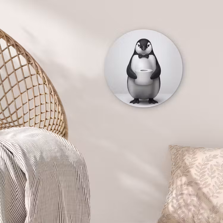 Pinguïn - WC rol - Wit Wandcirkel kunststof plaat 5mm dik klein -sfeer5