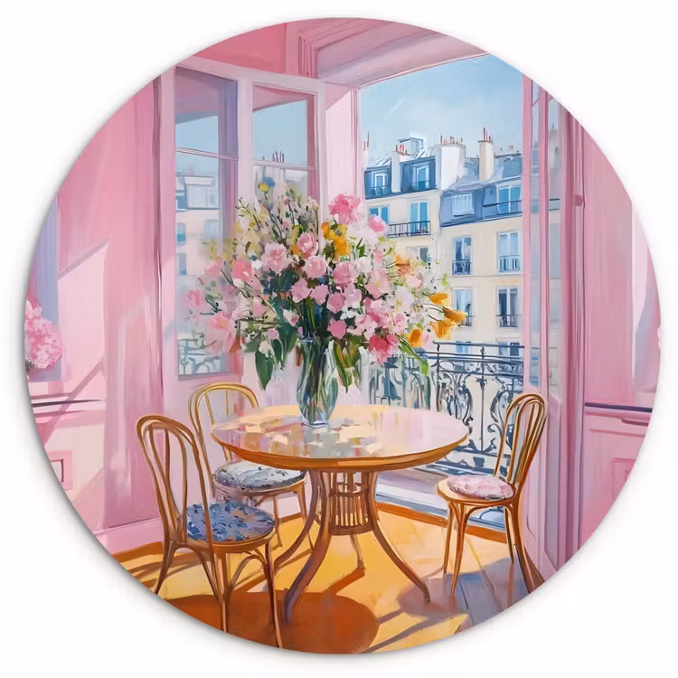Pink - City - Bloemen Wandcirkel kunststof plaat 5mm dik klein -3d