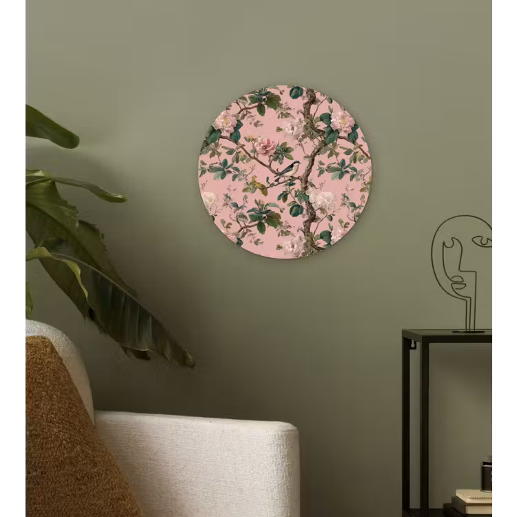 Pioenrozen - Botanisch - Vogel Wandcirkel kunststof plaat 5mm dik klein 188 -sfeer3