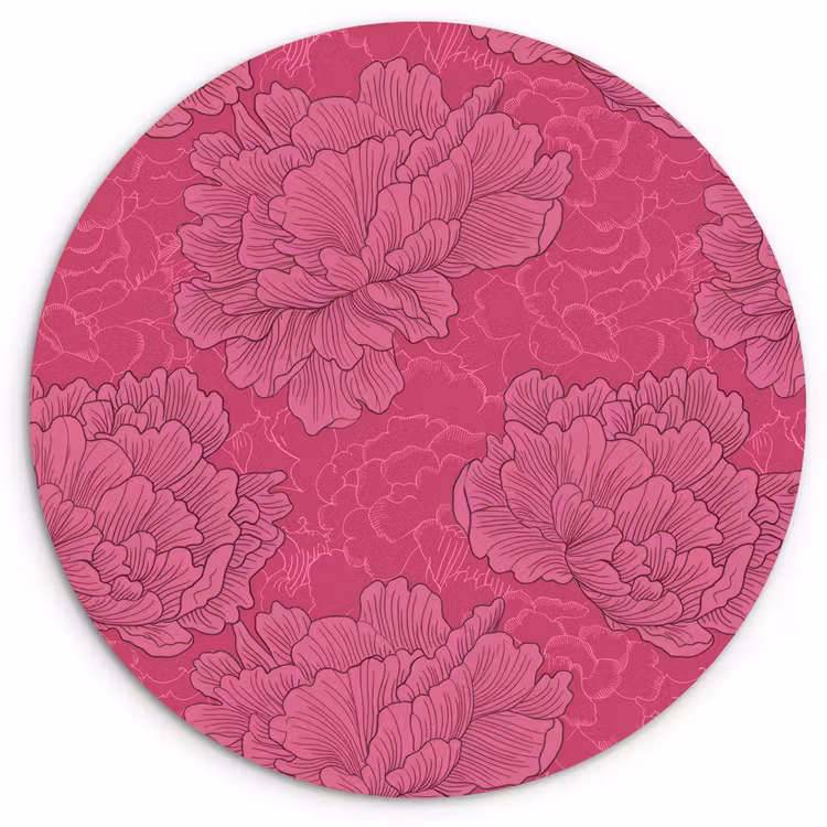 Pioenrozen - Energiek - Roze Wandcirkel kunststof plaat 5mm dik klein 188 -3d