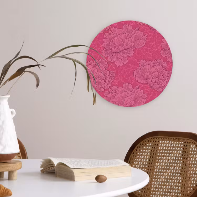 Pioenrozen - Energiek - Roze Wandcirkel kunststof plaat 5mm dik klein 188 -sfeer4
