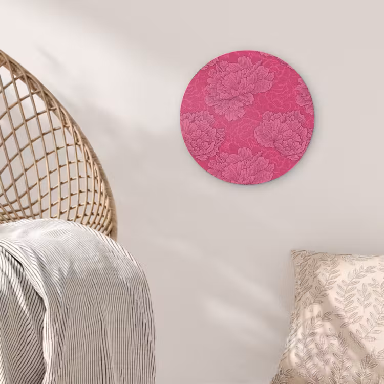 Pioenrozen - Energiek - Roze Wandcirkel kunststof plaat 5mm dik klein 188 -sfeer5
