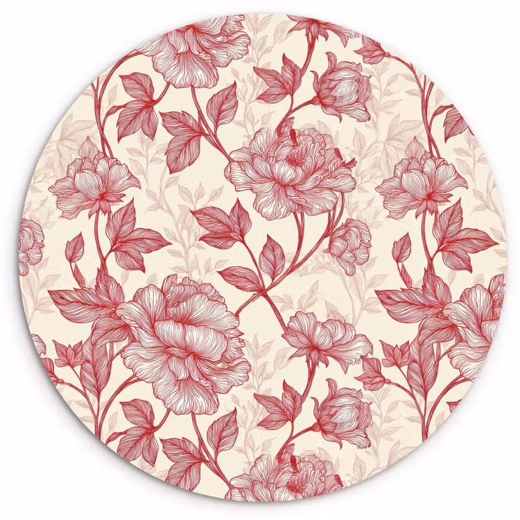 Pioenrozen - Modern - Rood Wandcirkel kunststof plaat 5mm dik klein 188 -3d