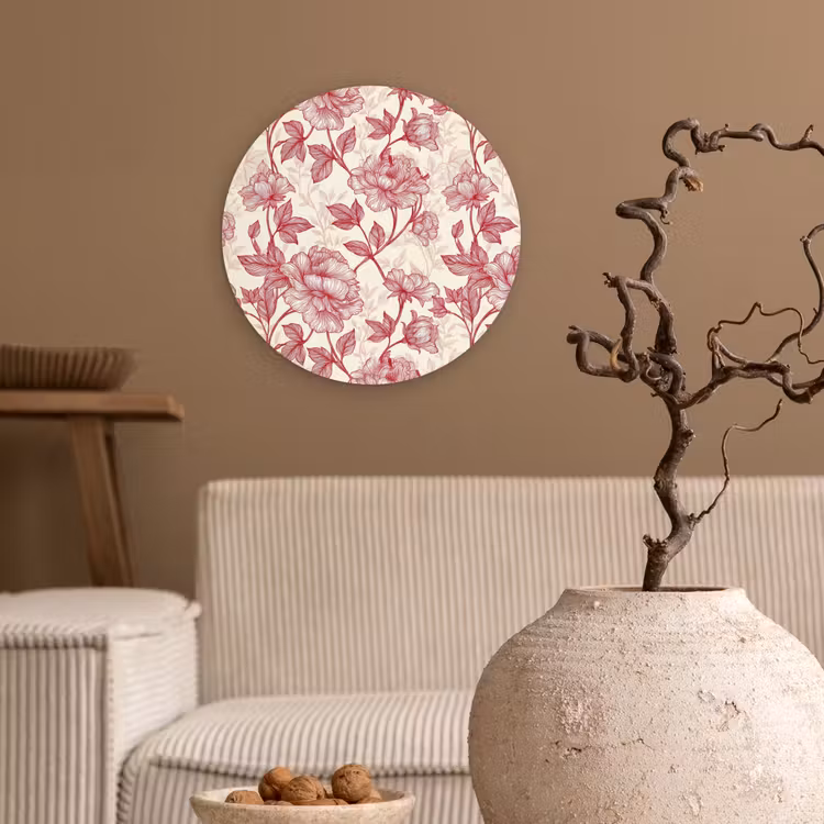 Pioenrozen - Modern - Rood Wandcirkel kunststof plaat 5mm dik klein 188 -sfeer1