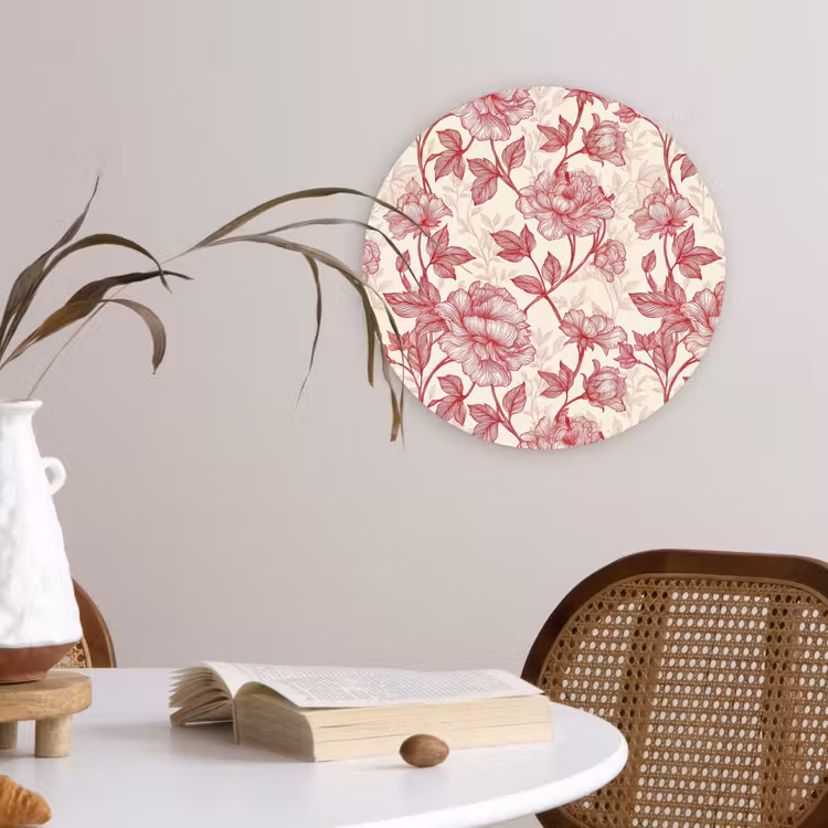 Pioenrozen - Modern - Rood Wandcirkel kunststof plaat 5mm dik klein 188 -sfeer4