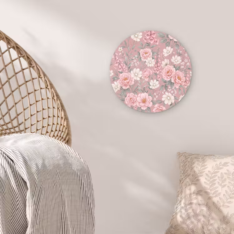 Pioenrozen - Vingerhoedskruid - Pink Wandcirkel kunststof plaat 5mm dik klein -sfeer5