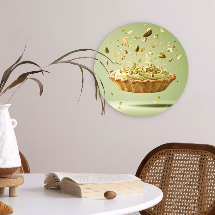 Pistache - Taart - Noten - Eten Wandcirkel kunststof plaat 5mm dik klein -sfeer4