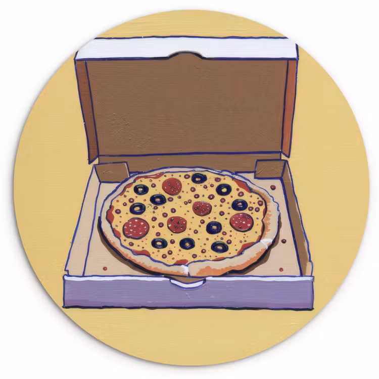 Pizza - Doos - Salami - Illustratie Wandcirkel kunststof plaat 5mm dik klein -3d