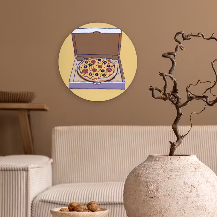Pizza - Doos - Salami - Illustratie Wandcirkel kunststof plaat 5mm dik klein -sfeer1