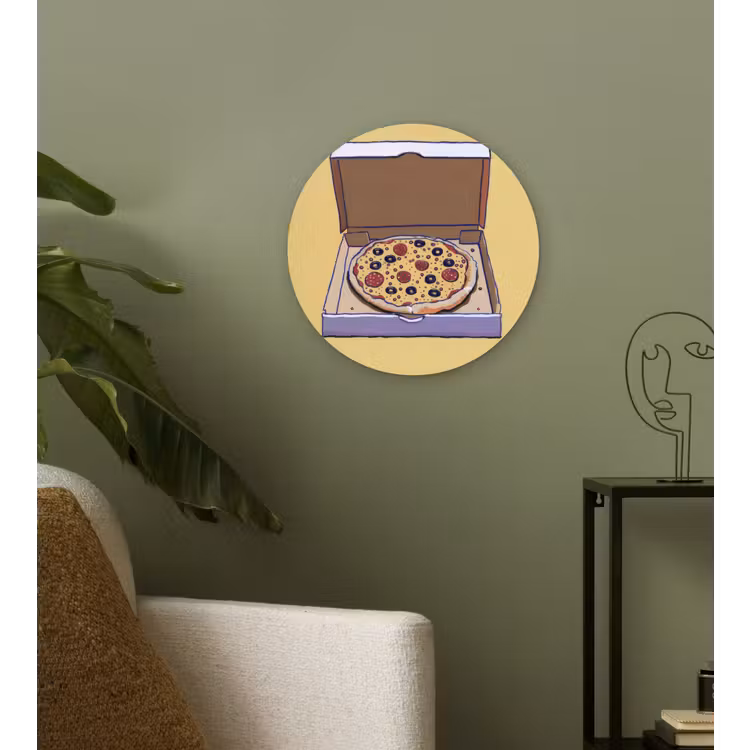 Pizza - Doos - Salami - Illustratie Wandcirkel kunststof plaat 5mm dik klein -sfeer3