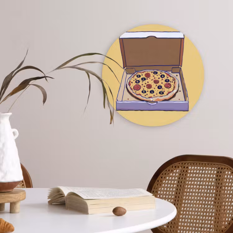 Pizza - Doos - Salami - Illustratie Wandcirkel kunststof plaat 5mm dik klein -sfeer4