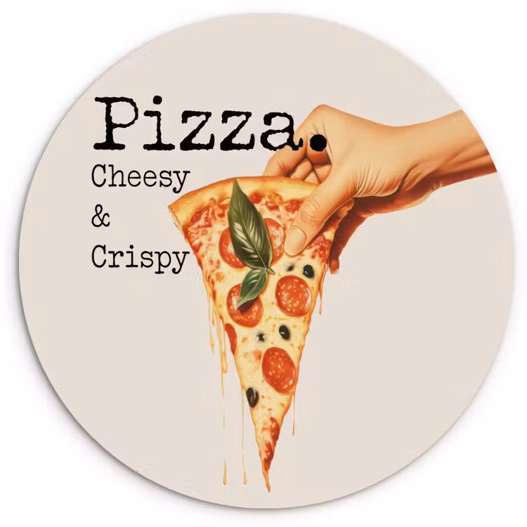 Pizza - Kaas - Pepperoni Wandcirkel kunststof plaat 5mm dik klein -3d