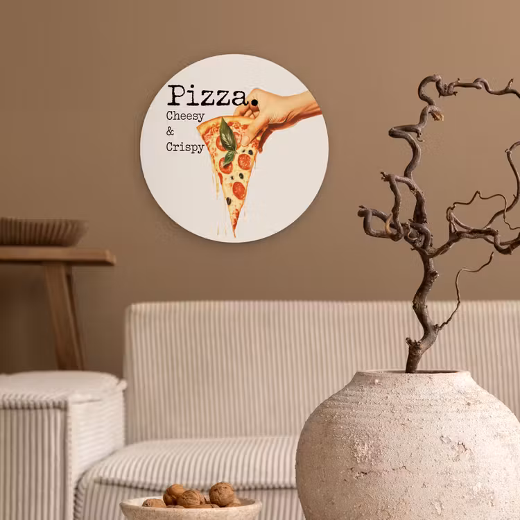 Pizza - Kaas - Pepperoni Wandcirkel kunststof plaat 5mm dik klein -sfeer1