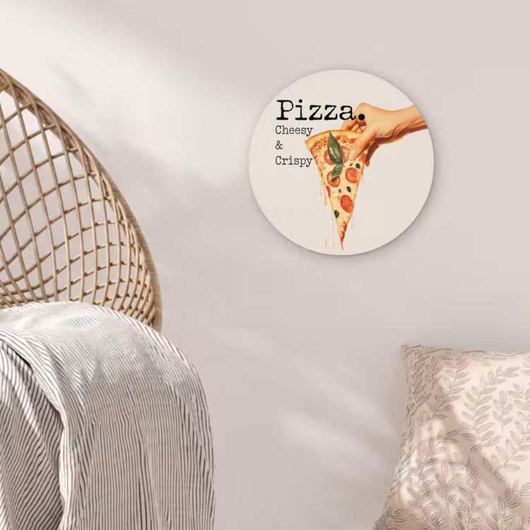 Pizza - Kaas - Pepperoni Wandcirkel kunststof plaat 5mm dik klein -sfeer5