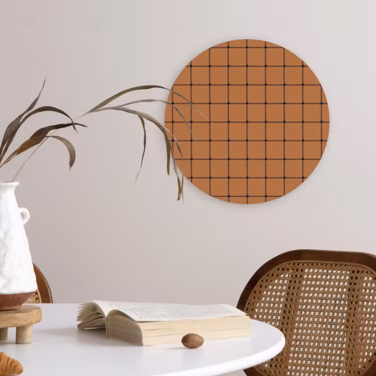 Plaid - Patroon - Vierkant - Bruin Wandcirkel kunststof plaat 5mm dik klein 188 -sfeer4
