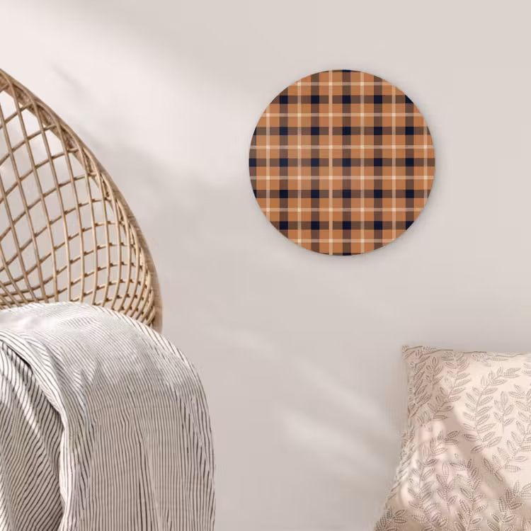 Plaid - Patroon - Vierkant - Bruin Wandcirkel kunststof plaat 5mm dik klein 188 -sfeer5