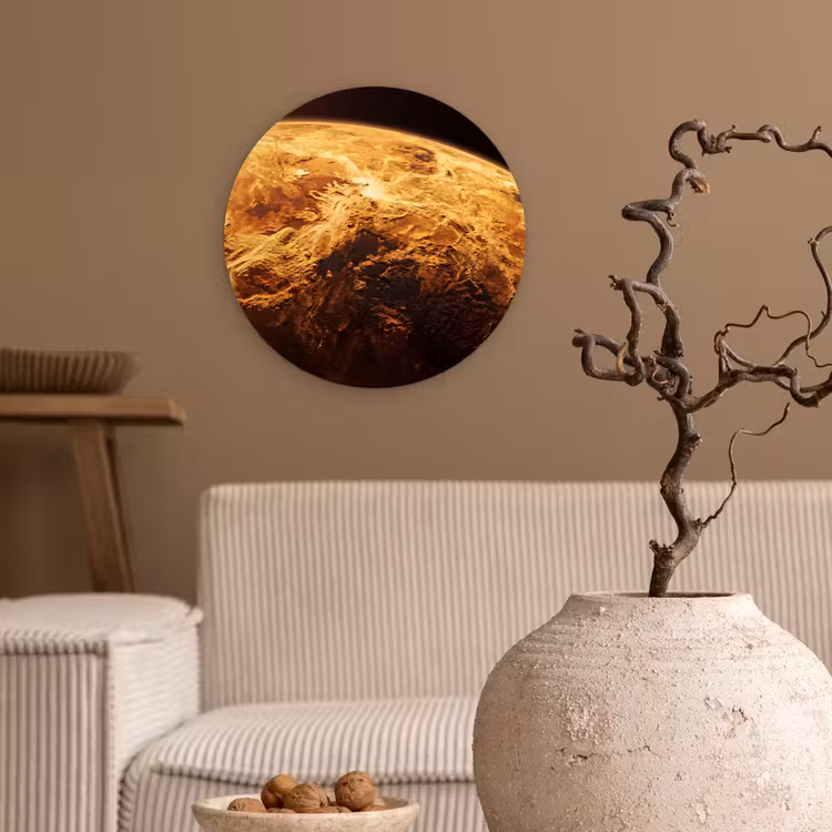 Muurcirkel - Planeet - Ruimte - Oranje - Planeet - Ruimte - Oranje Wandcirkel kunststof plaat 5mm dik klein