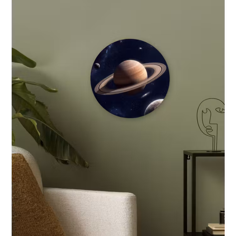 Planeten - Saturnus - Ruimte Wandcirkel kunststof plaat 5mm dik klein -sfeer3