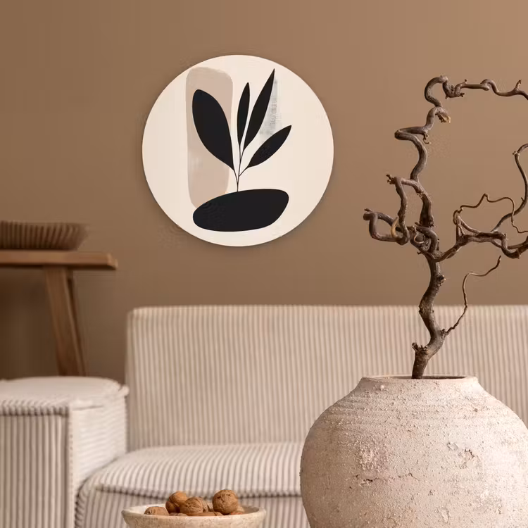 Plant - Beige - Japandi Wandcirkel kunststof plaat 5mm dik klein -sfeer1