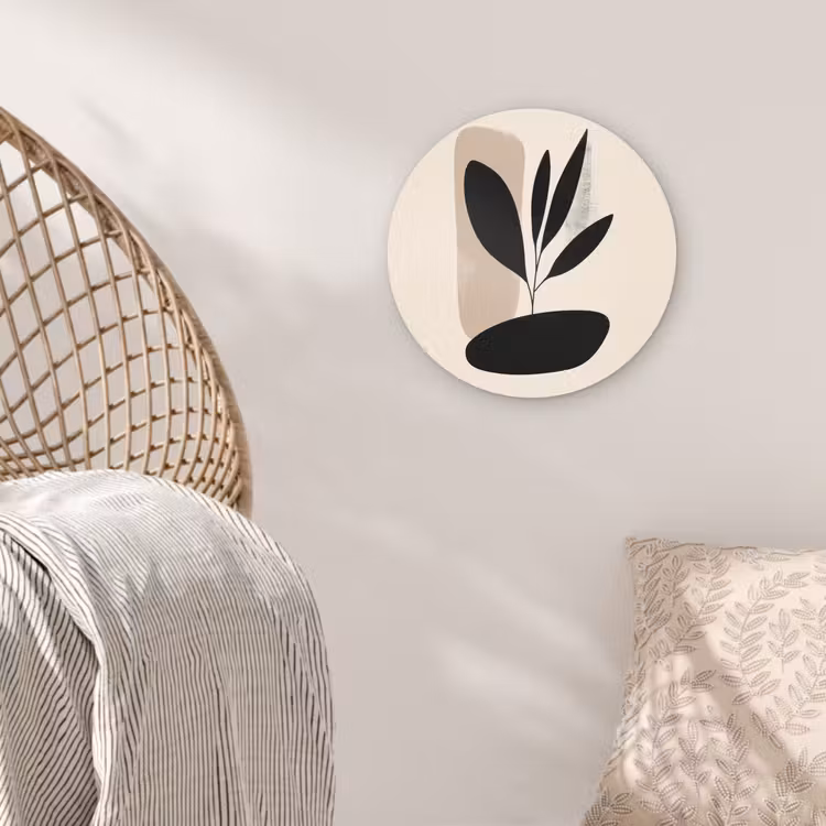 Plant - Beige - Japandi Wandcirkel kunststof plaat 5mm dik klein -sfeer5