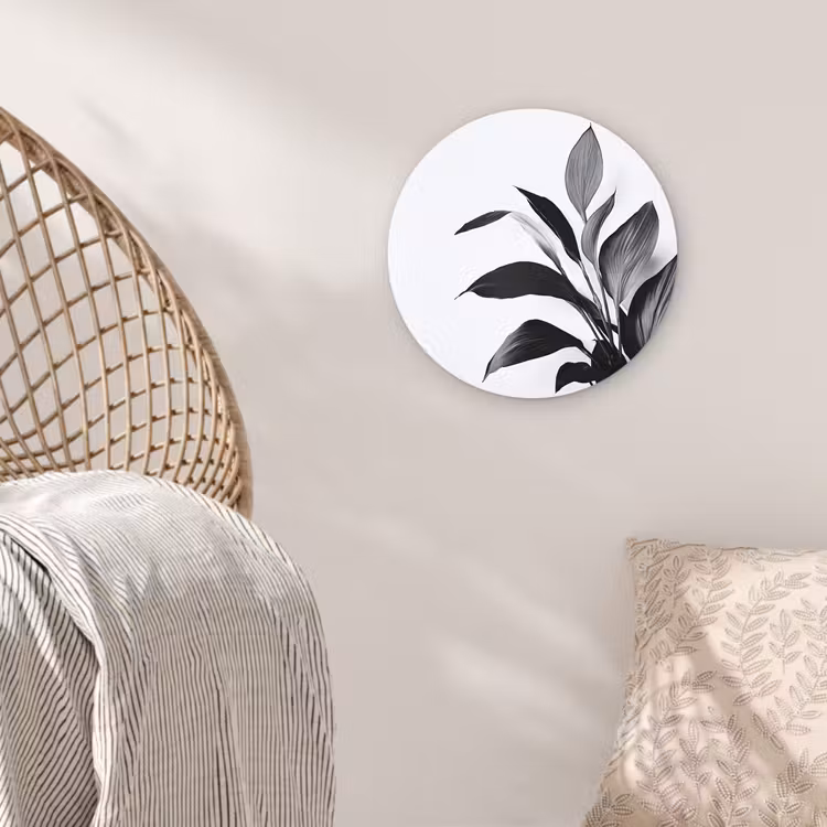 Plant - Bladeren - Minimalistisch - Zwart Wandcirkel kunststof plaat 5mm dik klein -sfeer5