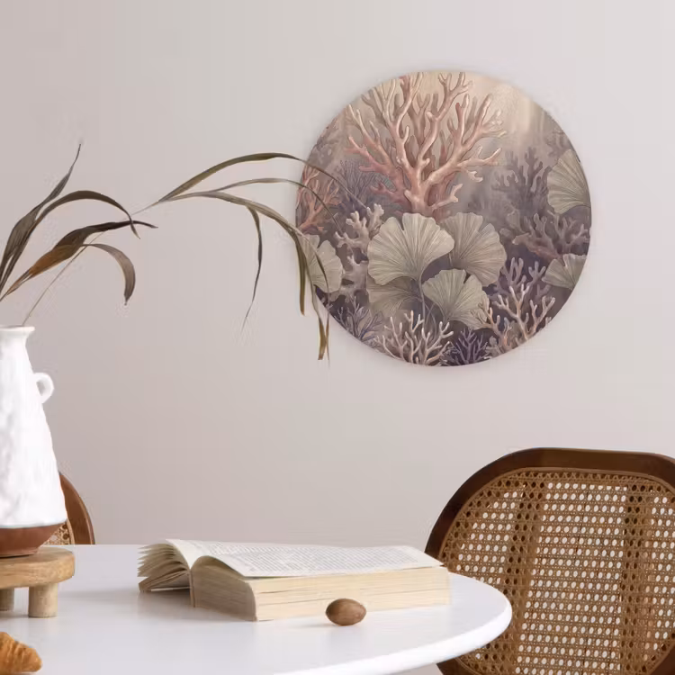Plant - Bladeren - Zee - Illustratie - Groen Wandcirkel kunststof plaat 5mm dik klein -sfeer4