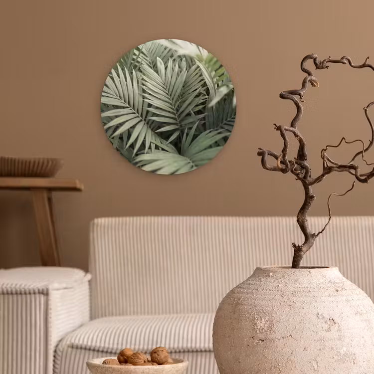Plant - Palmbladeren - Natuur - Groen Wandcirkel kunststof plaat 5mm dik klein -sfeer1