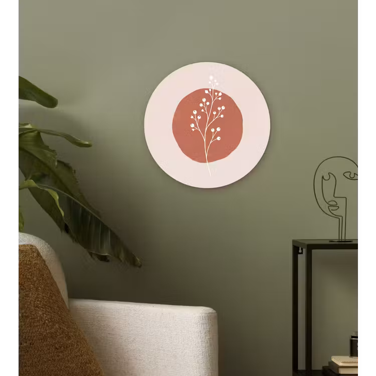 Plant - Tak - Abstract - Modern - Wit Wandcirkel kunststof plaat 5mm dik klein -sfeer3