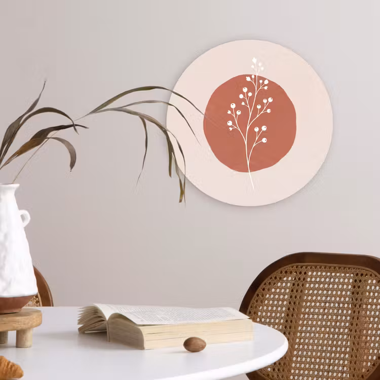 Plant - Tak - Abstract - Modern - Wit Wandcirkel kunststof plaat 5mm dik klein -sfeer4