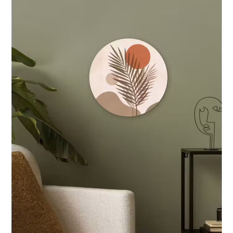 Planten - Bladeren - Abstract - Modern - Beige Wandcirkel kunststof plaat 5mm dik klein -sfeer3