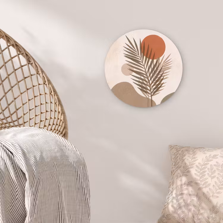 Planten - Bladeren - Abstract - Modern - Beige Wandcirkel kunststof plaat 5mm dik klein -sfeer5