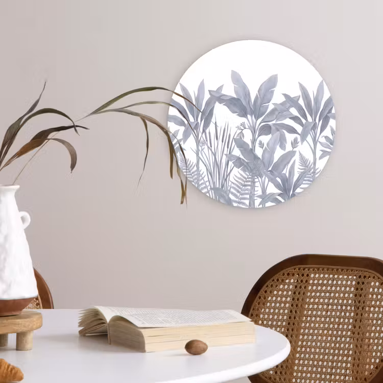 Planten - Bladeren - Natuur - Grijs Wandcirkel kunststof plaat 5mm dik klein -sfeer4