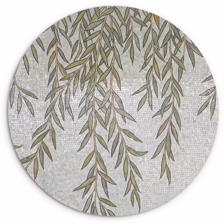 Planten - Mozaïek - Patroon - Groen - Blauw Wandcirkel kunststof plaat 5mm dik klein -3d