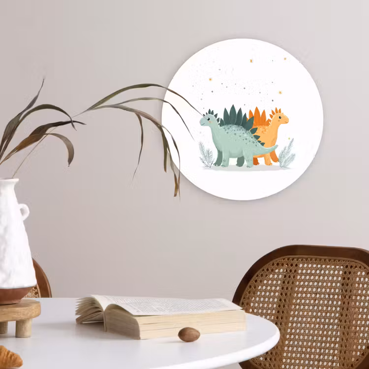 Planten - Sterren - Dinosaurussen - Oranje Wandcirkel kunststof plaat 5mm dik klein -sfeer4