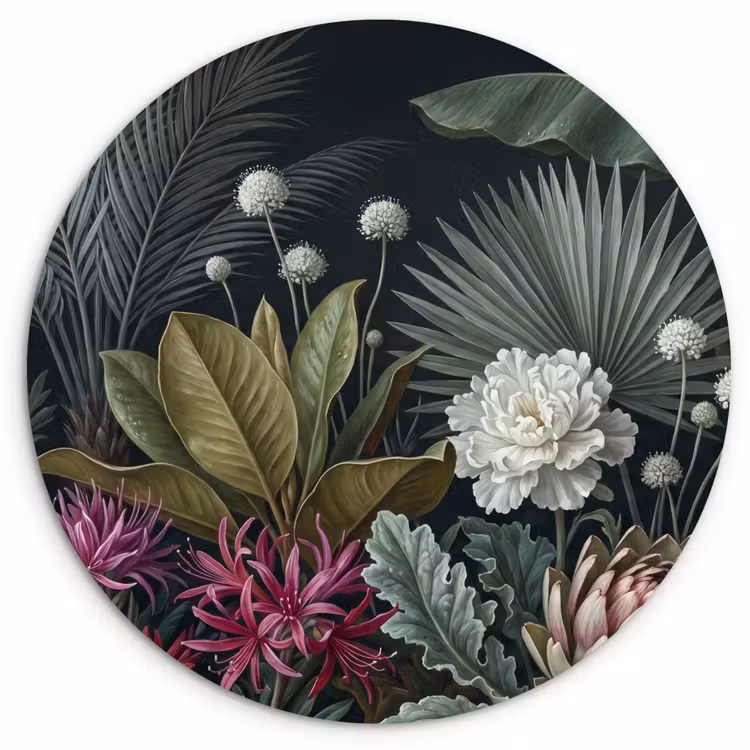 Planten - Tropisch - Botanisch - Donker - Groen Wandcirkel kunststof plaat 5mm dik klein -3d