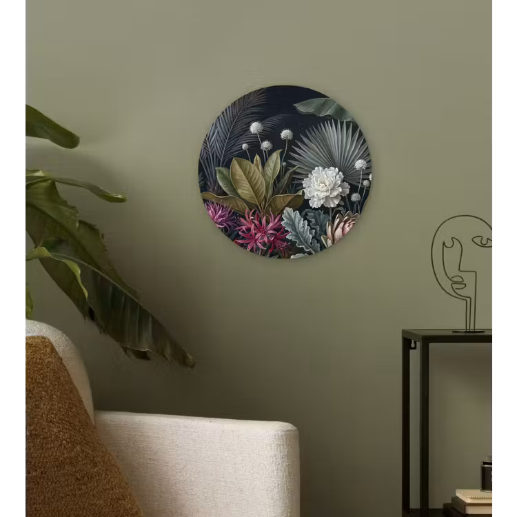 Planten - Tropisch - Botanisch - Donker - Groen Wandcirkel kunststof plaat 5mm dik klein -sfeer3