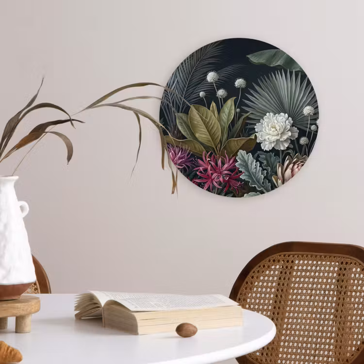 Planten - Tropisch - Botanisch - Donker - Groen Wandcirkel kunststof plaat 5mm dik klein -sfeer4